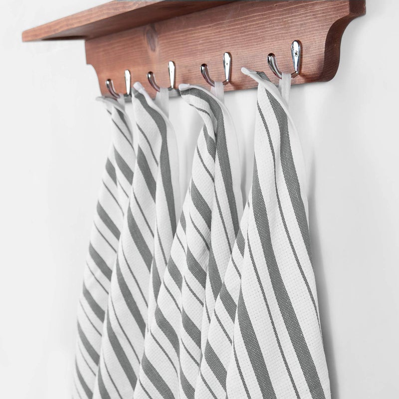 COTTON CRAFT - 4 Pack - Basket Weave Kitchen Towels - Grey - Cotton - Oversized 20x30 - Modern Clean Striped Pattern - Convenient Hanging Loop - Image 5